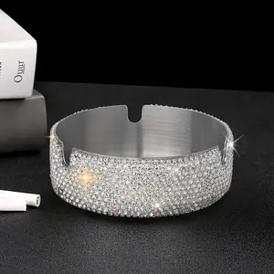 Luxury Flash Diamond Stainless Steel Ashtray, Metal Appearance Is Suitable for Home Internet Cafes, Car Accessories