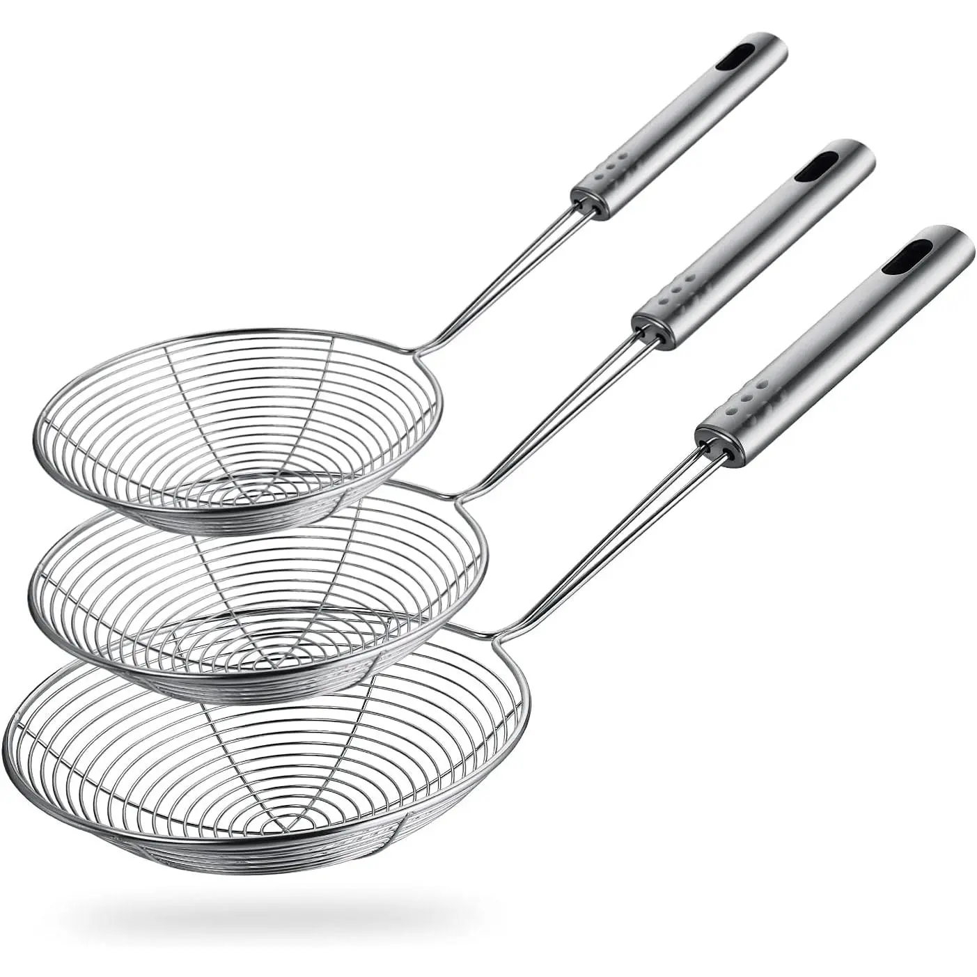 Spider Strainer Skimmer Spoon,  Set of 3 Sizes Frying Spoon Stainless Steel Fryer Scoop Wire Strainer Ladle with Long Handle for Kitchen Frying Cooking  Pasta