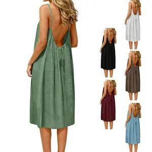 Women's Summer Sleeveless Plain Dress, Elegant Long Nightgown for Indoor Wear, Casual Loose Fit Sleepwear for All Seasons