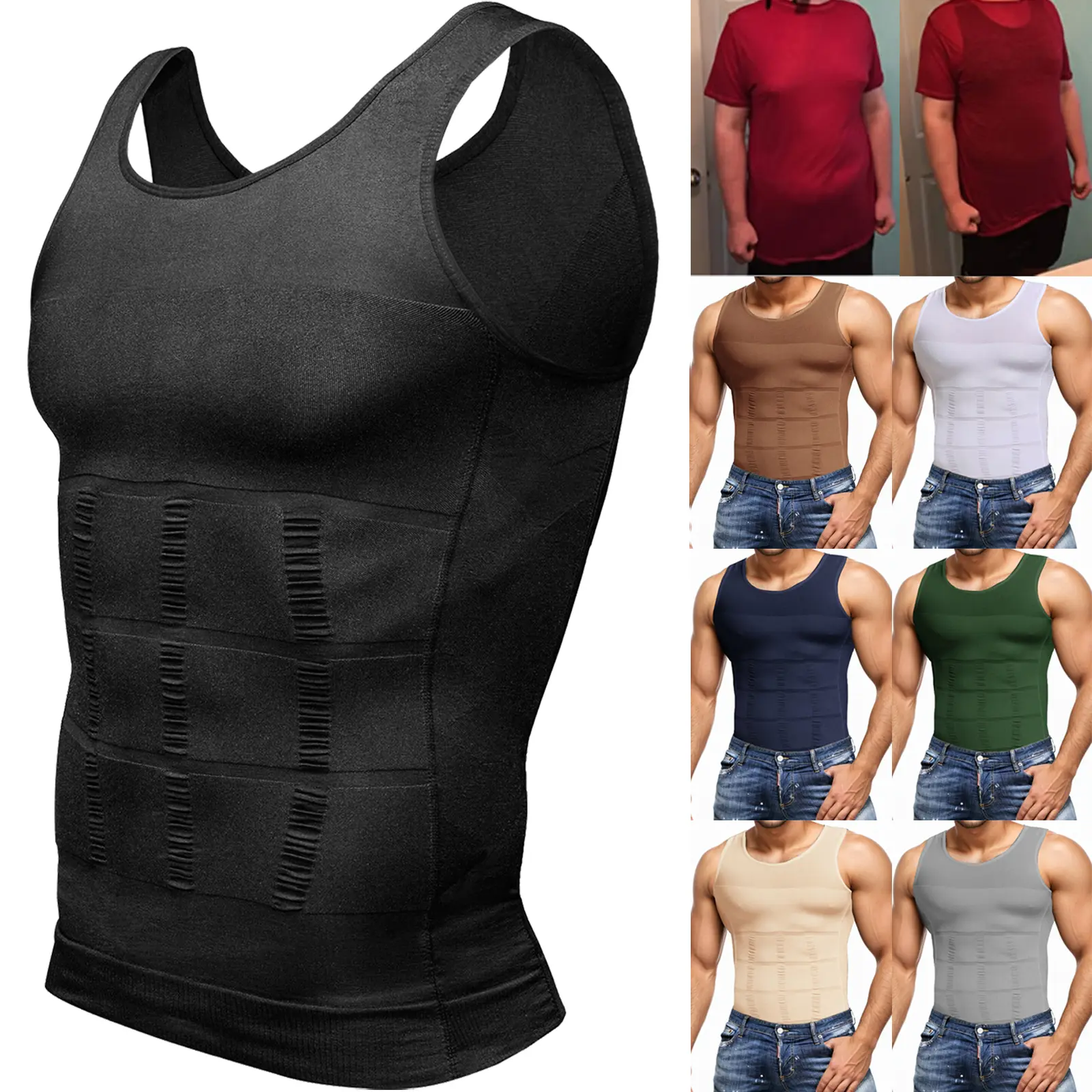 KijorBody 4/3/2/1 Pack Mens Round Neck Compression Shirts,Men Shaping Vest,Men Sleeveless Shirt Shapewear,Men Breathable Tank Tops For Running Workout Fitness Basketball Gym,Menswear & Underwear,Men's Underwear For All Seasons Base Layer