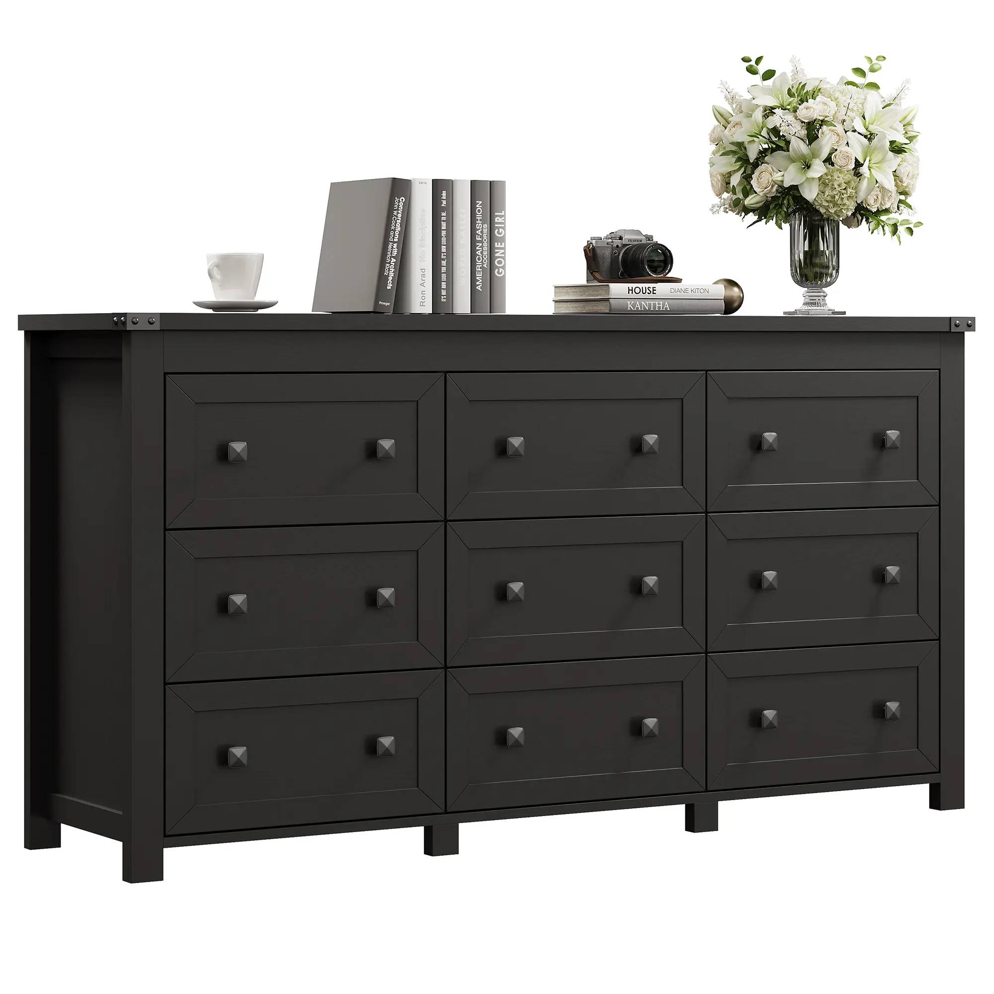 Dresser for Bedroom with 9 Drawers, Farmhouse Wood Chest of Drawers, Wide  TV Stand Closet Storage Furniture with Metal Handle, Modern Clothes  Organizer for Hallway, Living Room, Entryway, White - TikTok Shop