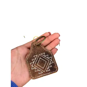 AZTEC RUSTIC LEATHER & COWHIDE KEYCHAIN