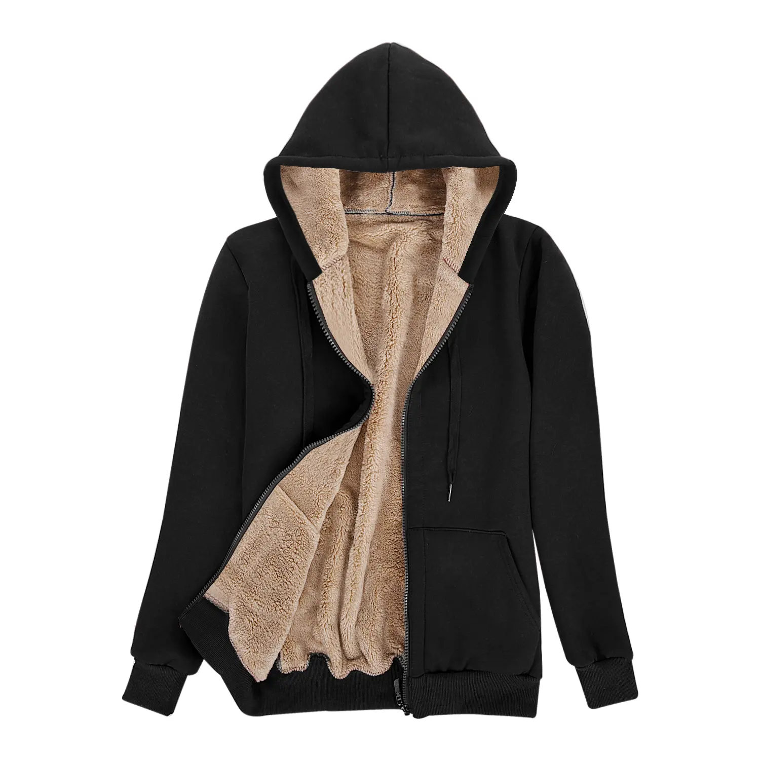 Women's Cotton Sherpa-Lined Hoodie, Full Zip Fleece Sweatshirt, Warm Hooded Jacket with Pockets, Casual Winter Coat for Women