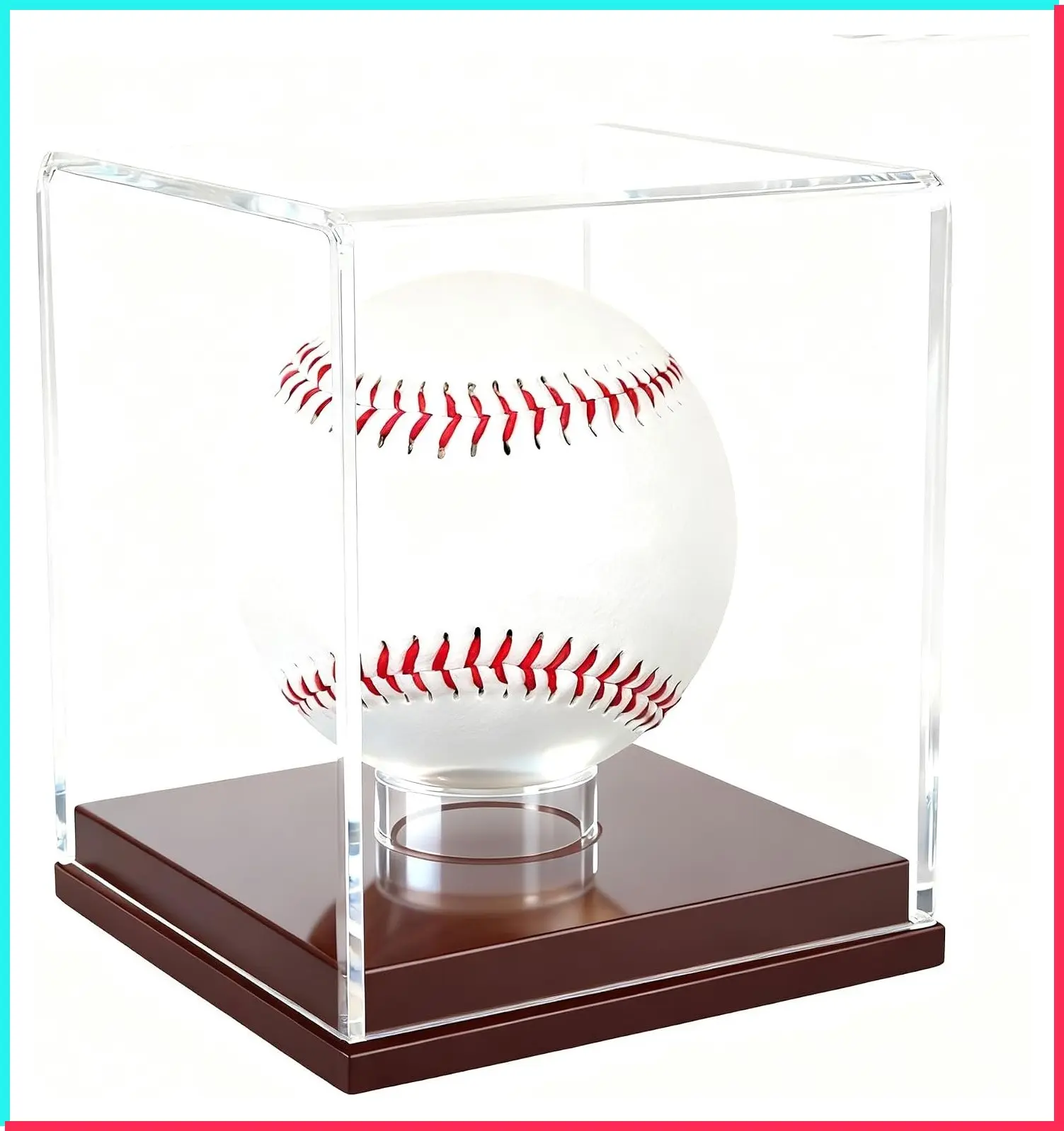 Baseball Display Case - Clear Acrylic Cube with Wooden Base, UV Protected Display Box for Signed Collectible Baseballs, Golf Balls, Sports Memorabilia