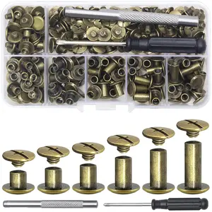 110Sets Chicago Screws Leather Rivets Assorted Screw Rivets Chicago Binding Screws for Decorate and Repair Leather Craft Belt Bag Shoes Purse Bookbinding (Bronze, M5*4,5,6,8,10,12)