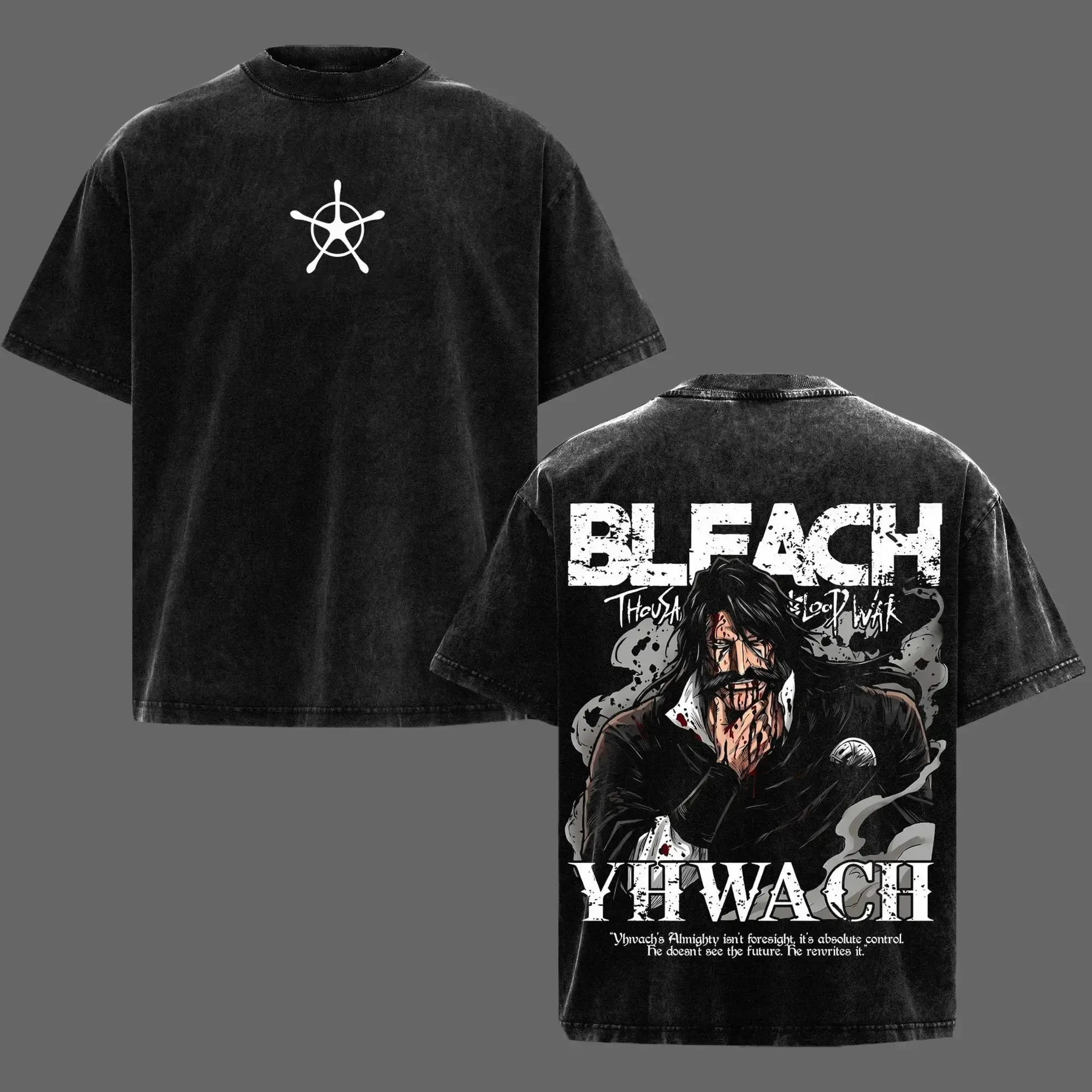 Yhwach Bleach Vintage Washed T-Shirt, Anime Graphic Tee. Anime Fan Apparel, Quincy King Yhwach Inspired Premium Heavyweight T-Shirt Featuring Thousand-Year Blood War Almighty Design.