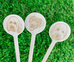 Signature Dog Drink Stir Stick, Wood Engraved Cocktail sticks, Wedding Drink Sticks (ONE-SIDED) Send YOUR dog’s image. (set of 50)