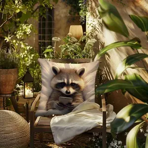 1pc Cute Raccoon Pillow Cover - Soft Polyester Short Plush,  Machine Washable Contemporary Home Decor for Sofa, Bedroom & Office - Whimsical Animal Design, Raccoon Decor, Sofa Accent Piece, Playful Cub Design, Smooth Texture Fabric