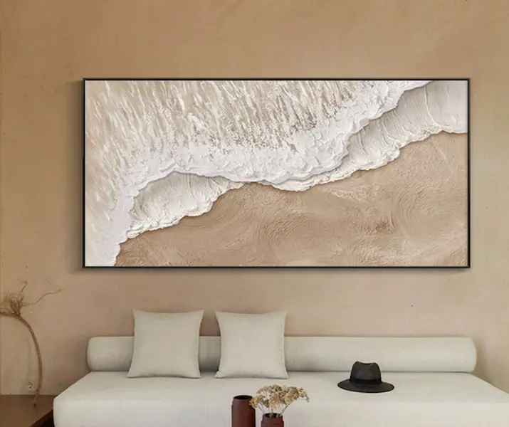Canvas Ocean Waves Painting, canvas Wabi-Sabi Plaster Art