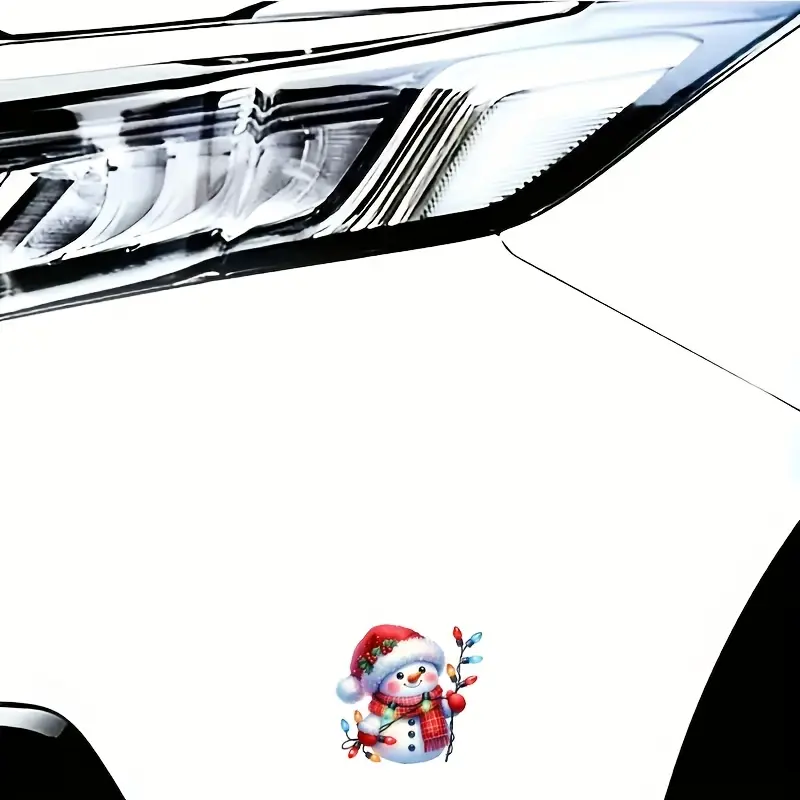 1PC Funny Lively Light-Up Christmas Snowman Car Sticker Cute Santa Hat Snowman + Plaid Scarf + Flashing Light String Agile Design With Colorful Decor Brings Relaxed Cheerful Christmas Vibe Fits Lively Car Decor Style For Car Body & Side Mirrors