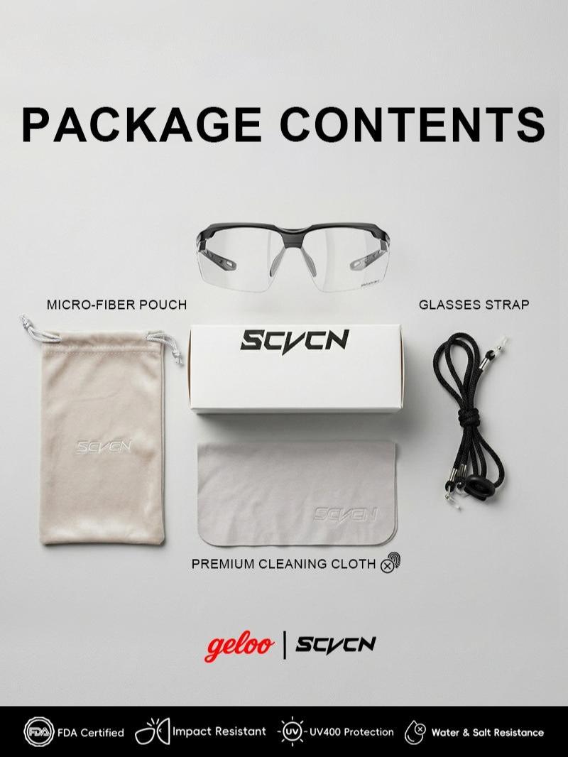 SCVCN GLA1 Photochromic Sports Sunglasses, UV400 Protection, Day & Night Use, Ultra Lightweight 27g, Shatter-Resistant PC Lenses, Wrap Around Frame for Running Cycling Hiking, Adjustable Nose Pads, 6 Stylish Color Options