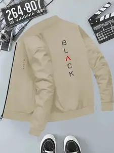 Colorblock Letter Windbreaker Baseball Jacket, Long Sleeve Fitted Outerwear, Geometric Pattern, Casual Style, All Seasons