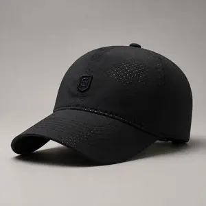 Black Quick-Drying Baseball Cap — Breathable Perforated Design. A lightweight, adjustable, and casual sun hat for men, suitable for outdoor sports such as running, hiking, golf, and fishing; a unisex accessory ideal for daily wear.