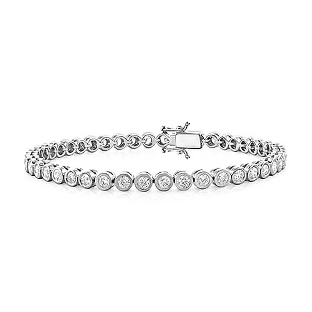 Black White CZ Bubble Bezel Tennis Bracelet Gold Plated Sterling Silver