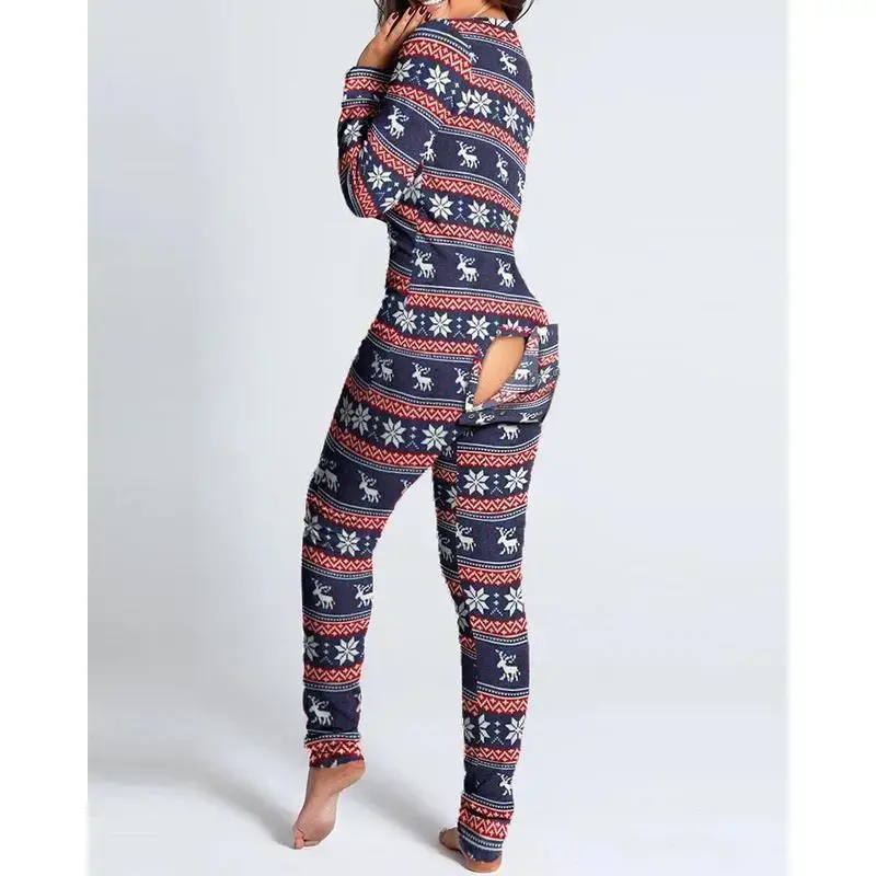 Sexy Pyjama Women's Jumpsuit Suit Button-down Front Back Butt Bum open Ass Flap Jumpsuit Loungewear Christmas Print ButtonedGift Sexy Pyjama Women's Jumpsuit Suit Button-down Front Back Butt Bum open Ass Flap Jumpsuit Loungewear Christmas Print ButtonedGift