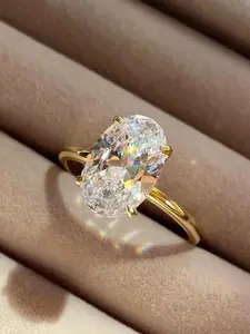 Elegant Oval Zirconia Ring for Women, 18k Imitation Diamond Engagement Jewelry, Large Carat Pigeon Egg Cut Design Gift, Wedding Engagement Ring