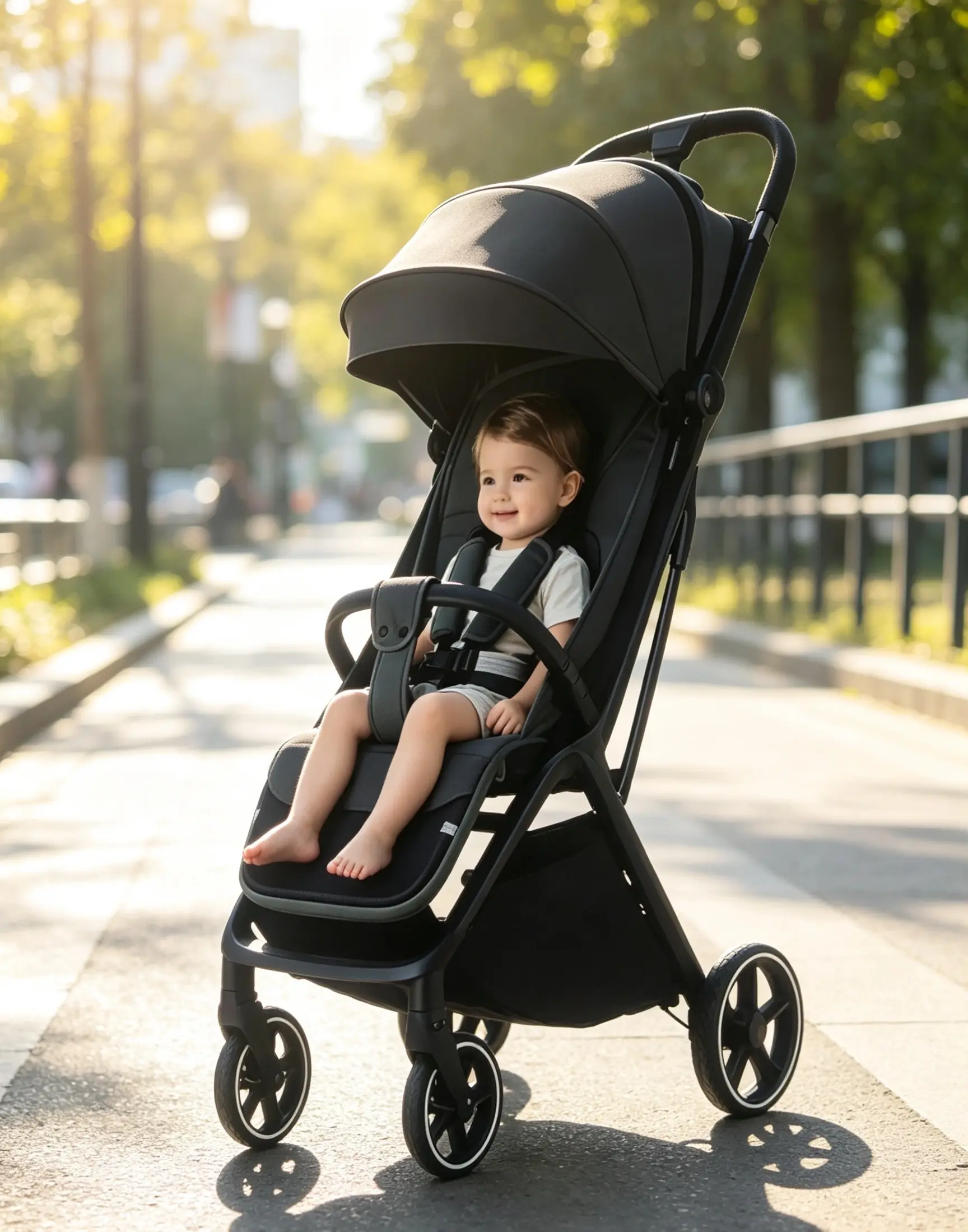 Foldable Baby Stroller - 1-Button Quick Fold, Shock-Absorbing Wheels, Armrest-Equipped Portable Airline Travel Pushchair