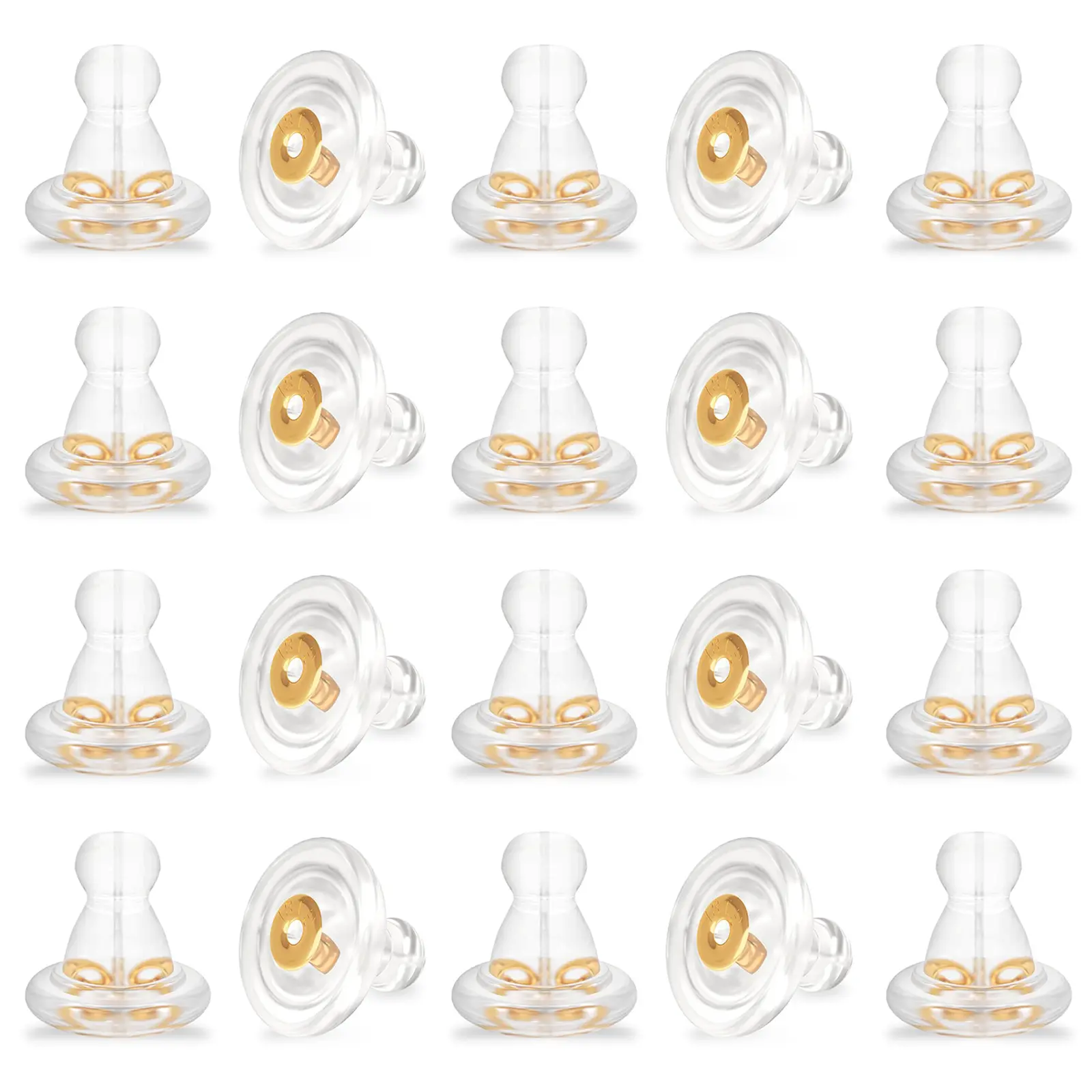 20PCS Silicone Earring Backs, 18K Gold Secure Locking Design for Studs, Hypoallergenic Replacement for Droopy Ears, No-Irritation Earring Backs for Men and Women