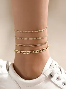4pcs Bohemian Anklets - Plated Metal Alloy Lightweight Chain Foot Chains Suitable for Daily Wear