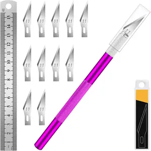 1 count Craft Hobby  Exacto  with 11 count Stainless Steel  Kit, 1 count Steel 15CM Ruler for Art, Scrapbooking, Stencil (Purple)