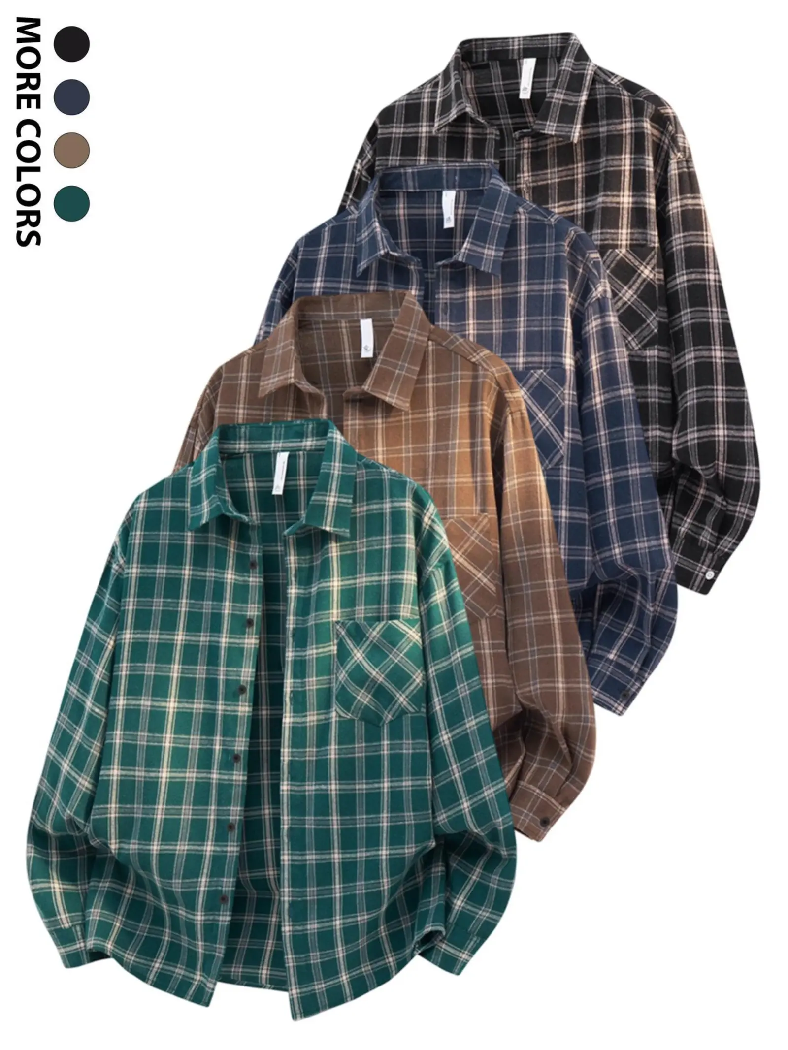 Men's Plaid Flannel Shirt, Oversized Casual Button Down Longsleeve Top, Soft Brushed Breathable Shacket for Streetwear, Menswear