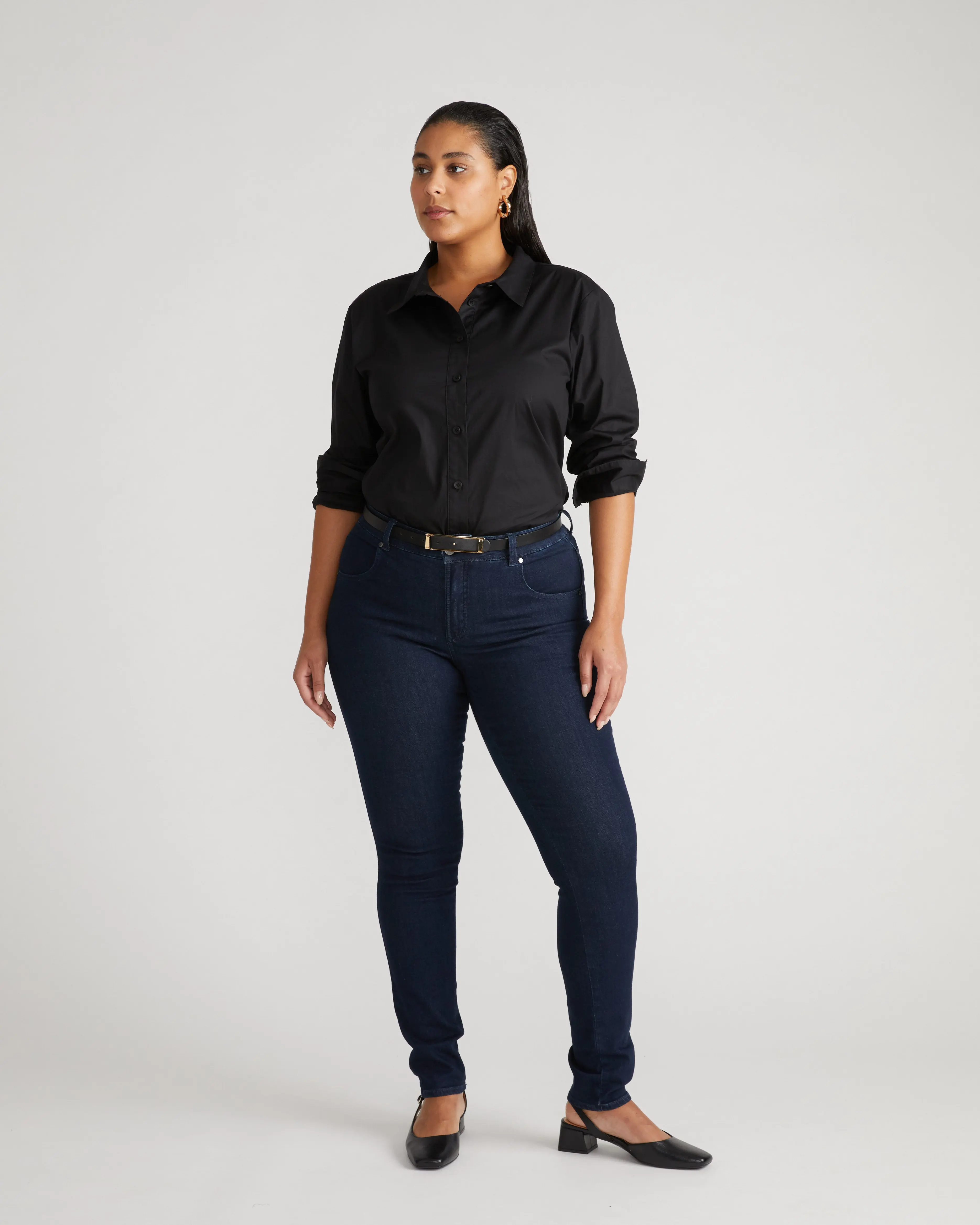 Seine Mid Rise Skinny Jeans for Women, Comfortable Stretchy Cotton Polyester Denim in Dark Indigo Wash, Fitted, 32 in Inseam, Fabric, Bottom, Pants, Mid Rise Jeans, Dark Wash Jeans