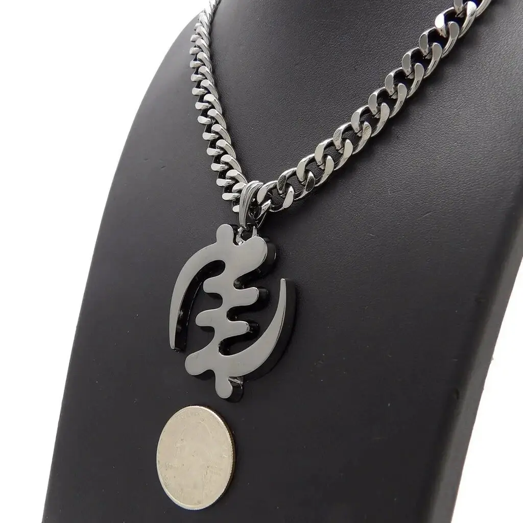 MaxBling81 Men's Hip Hop Metal-Coated Hematite Black Gye Nyame Pendant with 9mm 20" Miami Cuban Link Chain Necklace for Daily Wear Costume Jewelry