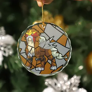Personalized Entei Poké Glass Ornament, Poké Christmas Tree Decoration, Decor Home, 2D Flat