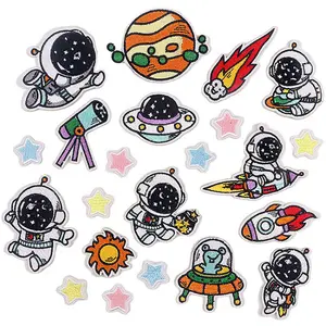 Cartoon Astronaut Rocket Ship Embroidery Patches for Clothing Iron on Appliques Wholesale for DIY Craft Decorations Laptop Stickers