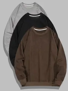 Men's Solid Drop Shoulder Corduroy Sweatshirt, Casual Regular Fit Long Sleeve Round Neck Pullover for Fall & Winter, Men's Clothes for Daily Wear