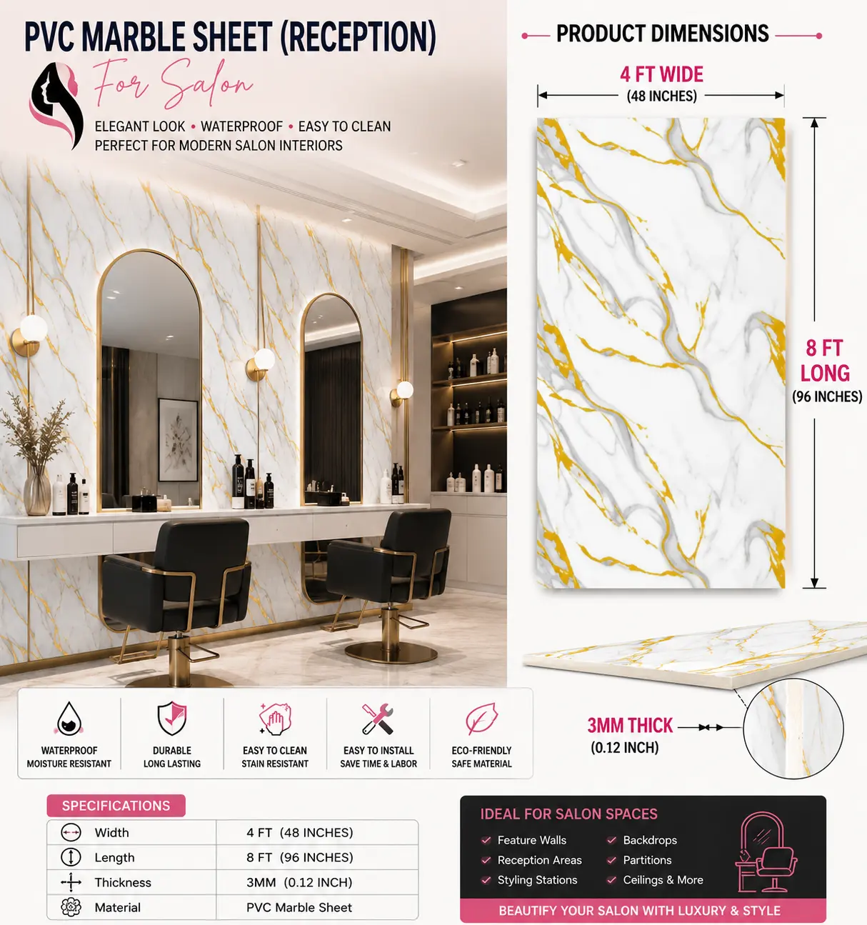 4 × 8 FT PVC Marble Sheet (Reception) LJ80001T
