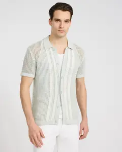 Express Textured Cotton Open Knit Sweater Polo