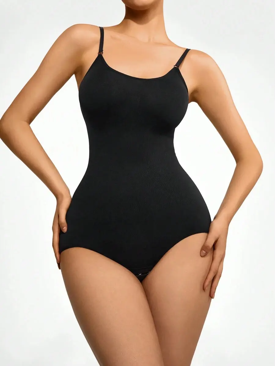 Shapelle Forme Women's Black Tummy Control Bodysuit Slimming Seamless Backless Shapewear for Smooth Silhouette Comfortable High Waist Control Briefs with Built in Bra
