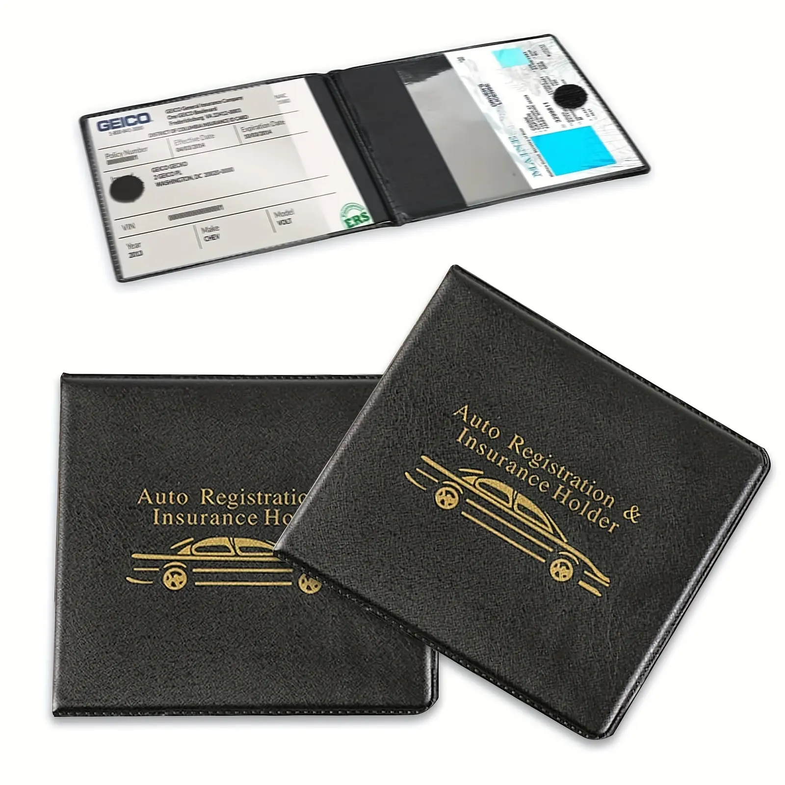 Car Registration & Insurance Holder, Vehicle Document Organizer with Card Slots, Driver License Wallet for Car, Truck & Motorcycle