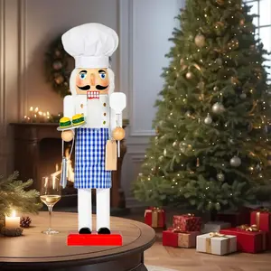 15 Inch Handmade Wooden Christmas Chef Nutcracker Decorations Baking Nutcracker Figures Rolling Pin Cookie Cutters Ornaments Gifts for Home Table Office Party Holiday