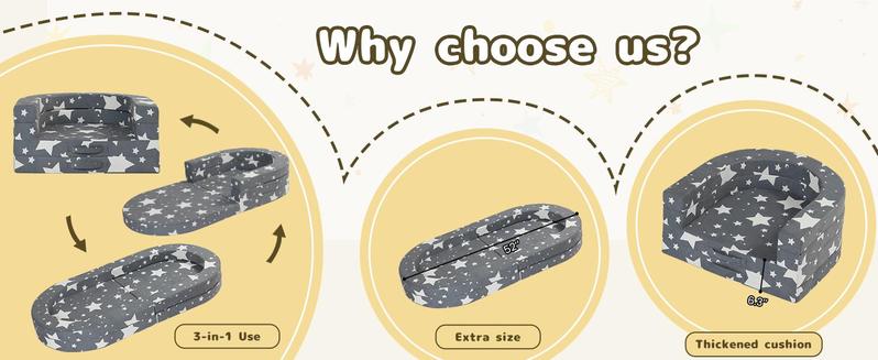 Erament Travel Toddler Bed 3-in-1 Portable Foldable Chair Soft Foam Floor Lounger with Washable Cover Kids Travel Bed for Toddlers 1-3 Star