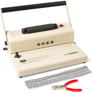Coil Binding Machine, Electric Coil Inserter, Manual Round Hole Punch, 15 Sheets Punch Capacity,  for Letter Size / A4 / A5, Comes with 100 count 5/16'' Plastic Coil Binding Spines & Plier