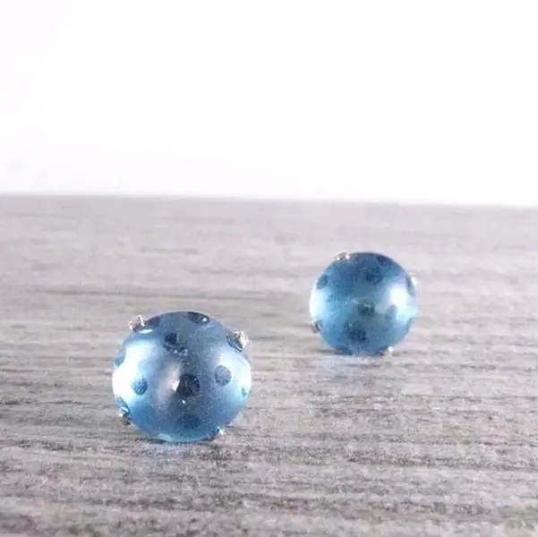 Blue Topaz earrings, Stud earrings, 10mm earrings, earlobe earrings