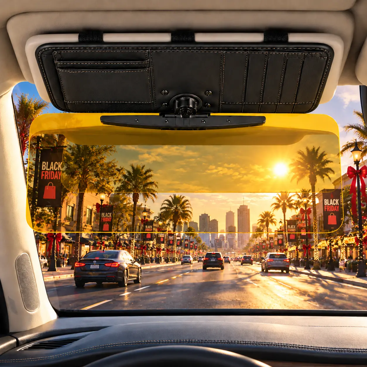 HOTLAVA Universal Car Sun Visor Extender, 3-in-1 Dual Lens Day & Night Visor, Anti-Glare Sun Blocker, Card Holder, Easy Installation