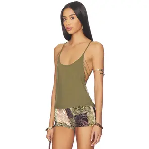 Jaded London Draped Bead Trim Top in Olive