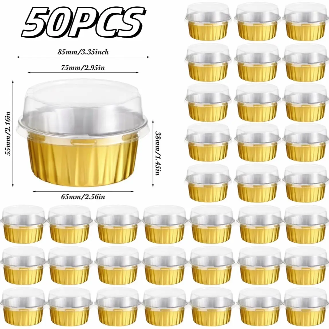 50 Pieces 5oz Mini Disposable Ramekins Baking Cups with Lids, Mini Cake Pans Aluminum Foil Baking Cups with Lids for Wedding Party Birthday Catering Gathering Home Baking Supplies Bakery Supplies Bakeware Baking Essentials