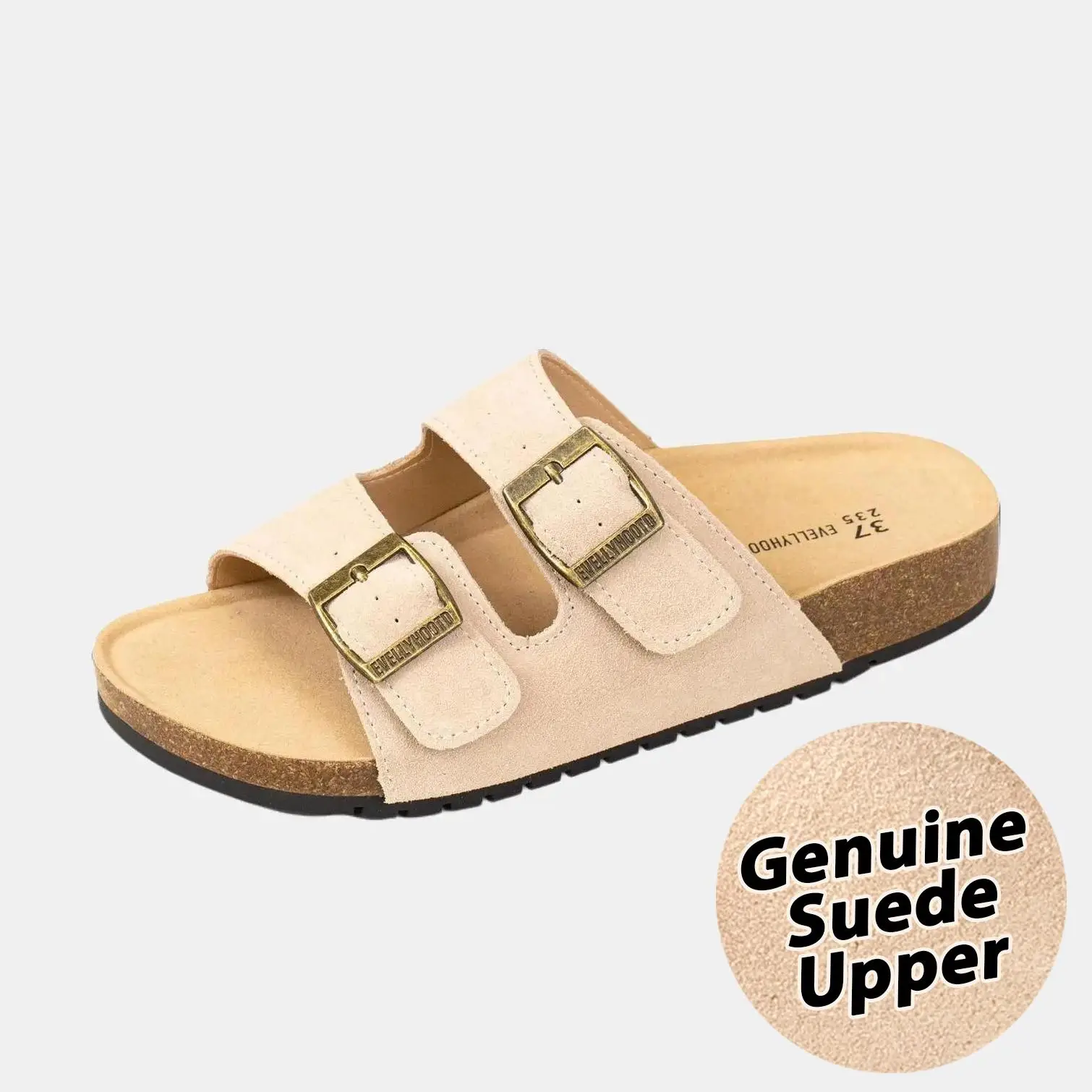 EVELLYHOOTD Women Men Suede Leather Flat Buckle Strap Sandals with Lane Cork Footbed Adjustable Strap Slippers Walking Shoes with Strap Adjustable