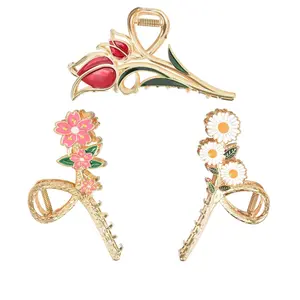 3- Floral Metal Hair Clips: Orchid, , Daisy Barrettes for Thin/Medium Thick Hair - Elegant  Hold Non-Slip Catch Clip Accessories