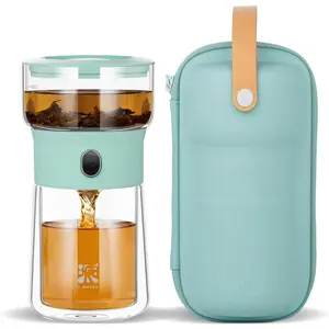 Modern Glass infuser Teapot, Small    Maker for Loose  Diffusers with 200ml Insulated Cup and Blue Portable Carry Case, Magic Gongfu  Pot for  Lovers Gifts