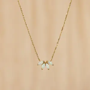 White Opal Marquise Necklace by Caitlyn Minimalist - Dainty Gemstone Flower Charm Necklace - Bridal Jewelry - Gift for Her