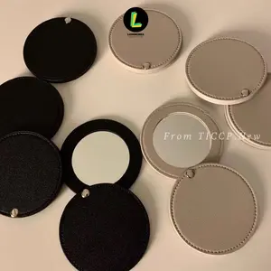 Light Luxury PU Makeup Mirror Portable Handheld Round Mirror Single-sided Folding Mini Portable Makeup Mirror
