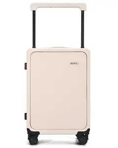 episou Carry-On Suitcase – 20” Cabin Luggage with TSA Lock, Silent 360° Wheels, PC Shell & Front Pocket – Beige, Airline Approved
