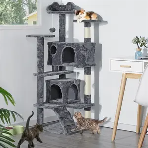 Costoffs Cat Tree 54in Cat Tower Condo with 2 Condos & 2 Dangling Balls & 3 Scratching Posts Large Cat House for for Kittens & Cats