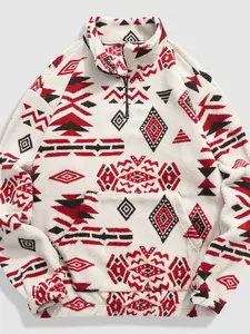 Men's Random Ethnic Cultural Pattern Drawstring Waist Pants, Loose Casual Pocket Design Long Pants, Warm Winter Fall Daily Wear, Menswear