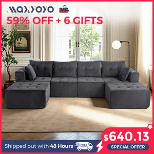 MAXYOYO Modular Sectional Sofa Couch, U Shaped Modern Cloud Couch with 2 Ottomans, Sofa in A Box, Tufted 6-Seat Boneless Sleeper Chair for Living Room, No Assembly Required